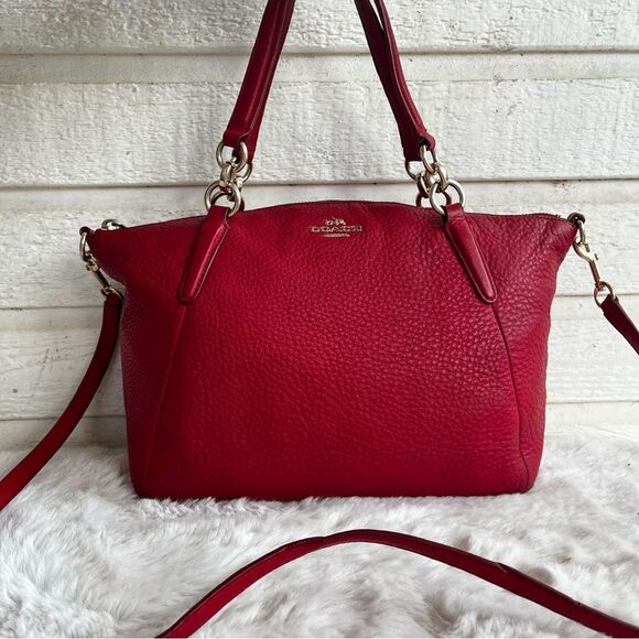 COACH Red Leather Kelsey Prairie Satchel Tote Crossbody - Picture 1 of 10